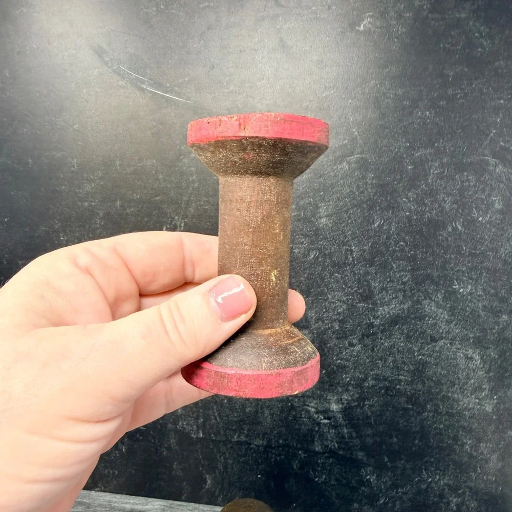 Vintage Small Wood Wooden Spool Rustic Textile Bobbin Decor Handmade 3.5